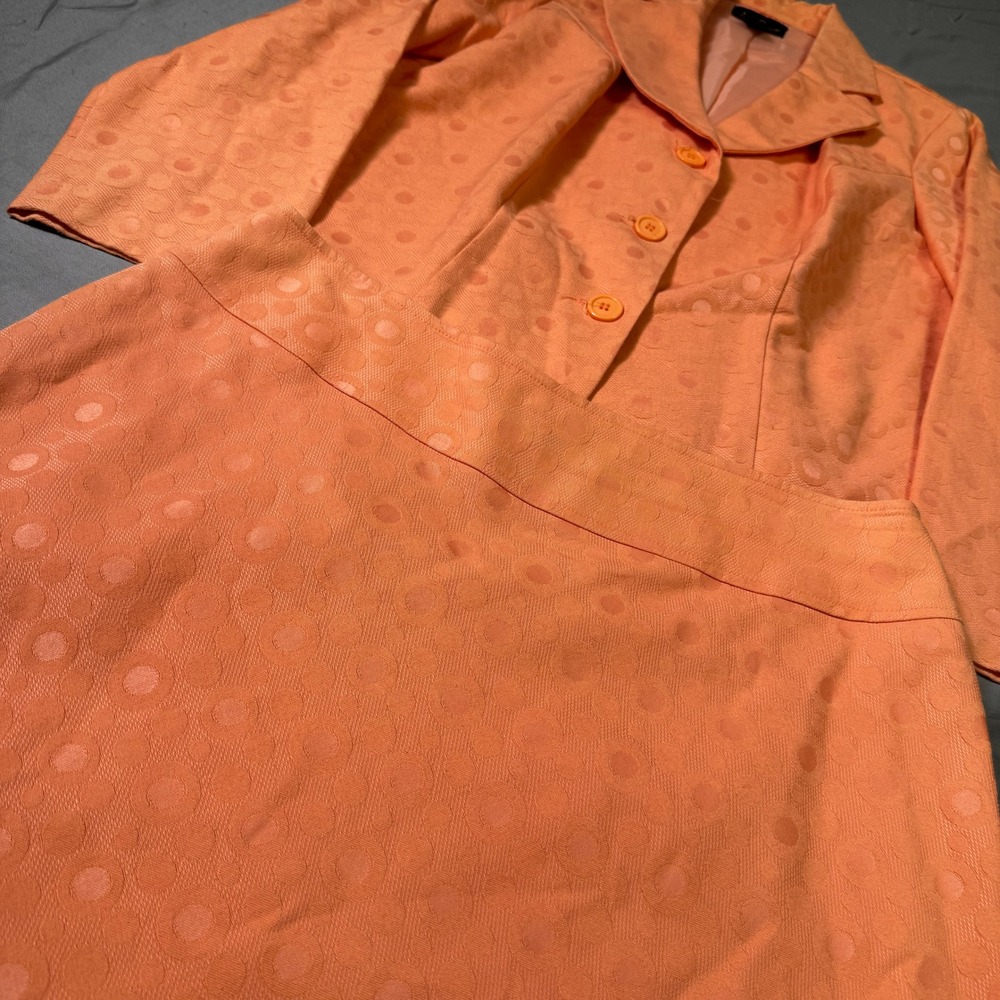 Ashley Stewart Orange Polka Dot Jacquard 2 Piece Blazer and Skirt Suit Set 14